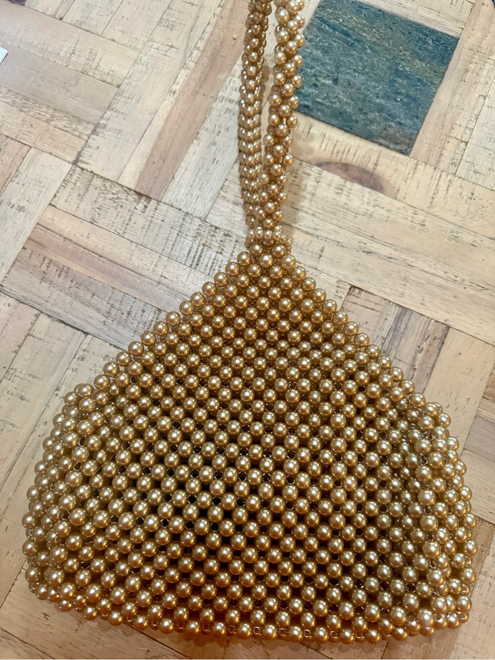 Vintage Inspired Pearl Beaded Triangle Clutch Bag - Champagne Gold